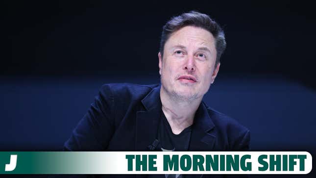 A photo of Elon Musk talking on stage.