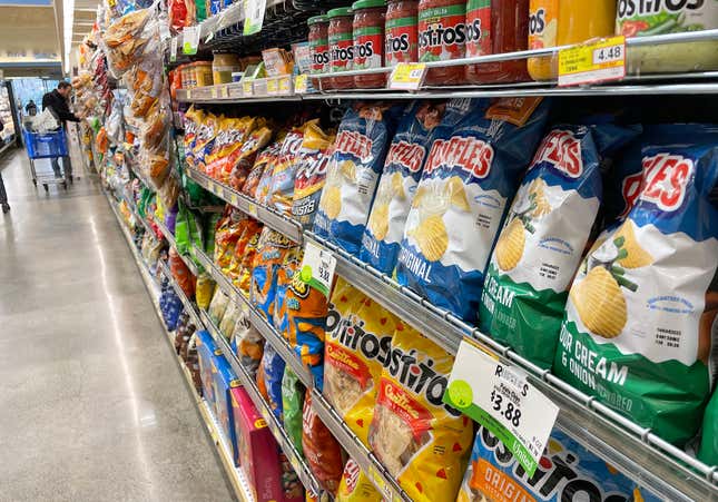 The chip aisle at a grocery store
