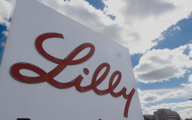 A sign with the company logo sits outside of the headquarters campus of Eli Lilly and Company on March 17, 2024 in Indianapolis, Indiana.
