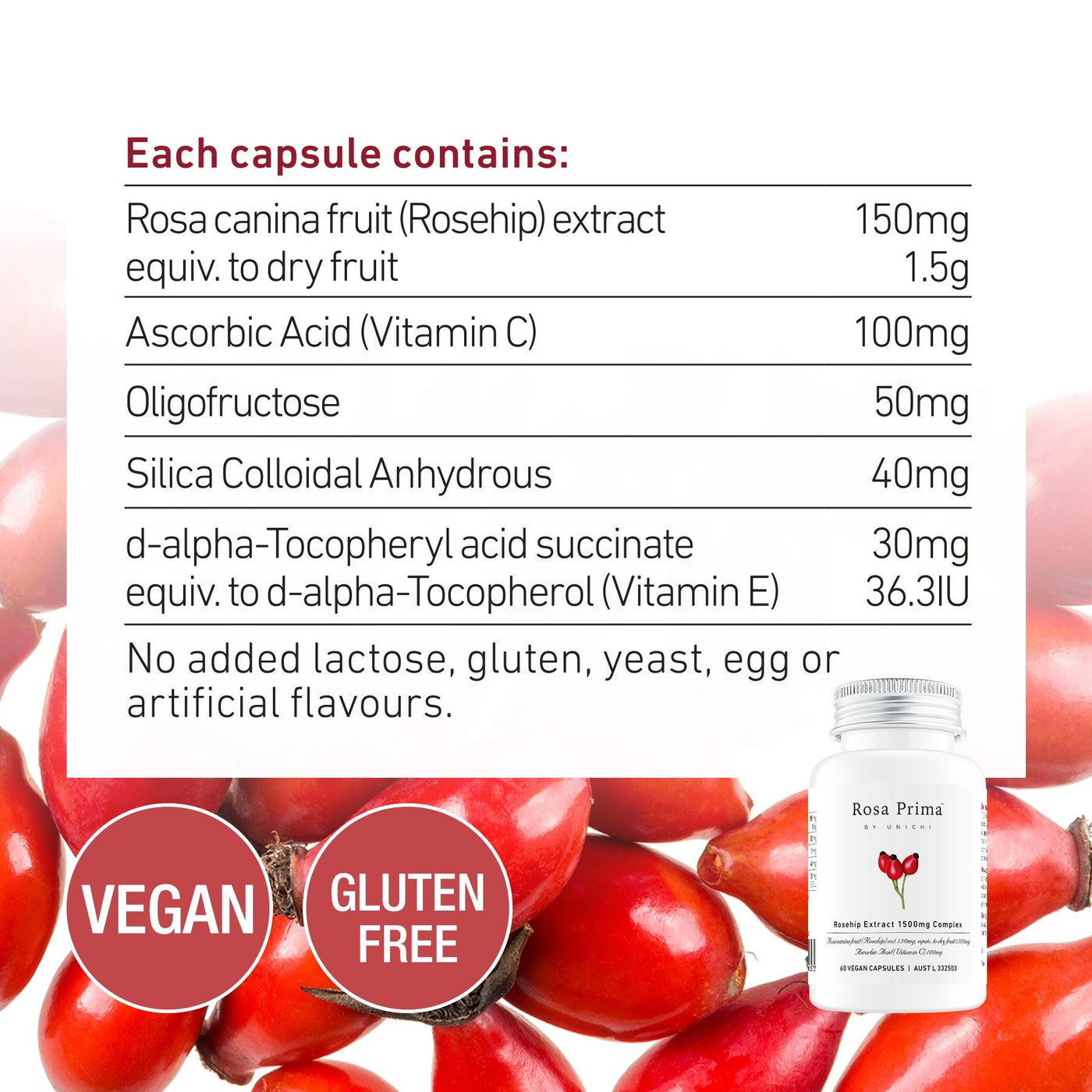 Unichi Rosa Prima Rosehip Extract 1500MG Complex - Unichi Wellness